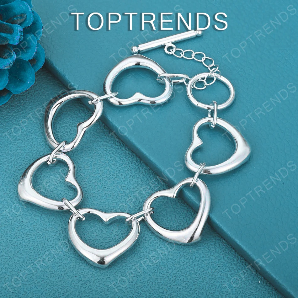 Hermosa pulsera de plata de ley 925 con forma de corazón para mujer, regalo de cumpleaños, compromiso, boda, accesorios de joyería bonitos
