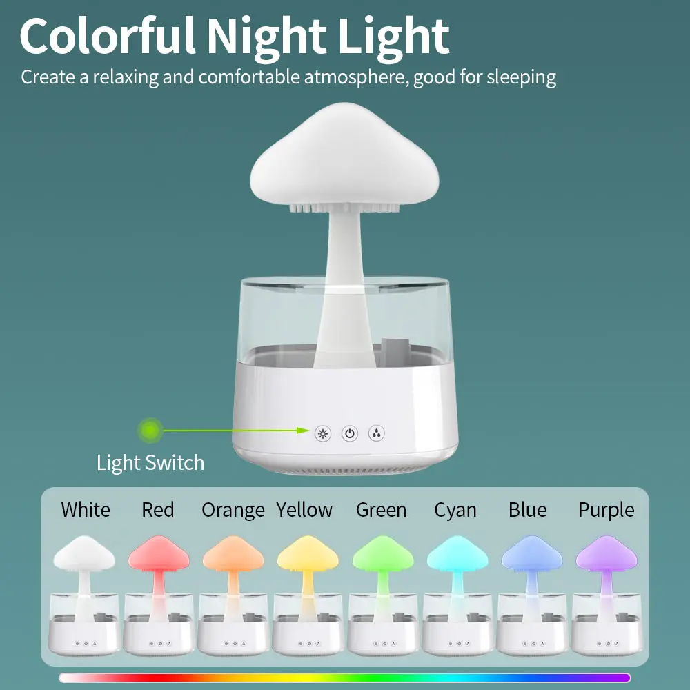 Hot Selling Mushroom Shape Low Noise Rain Cloud Raindrop Colorful Night Light Air Humidifier