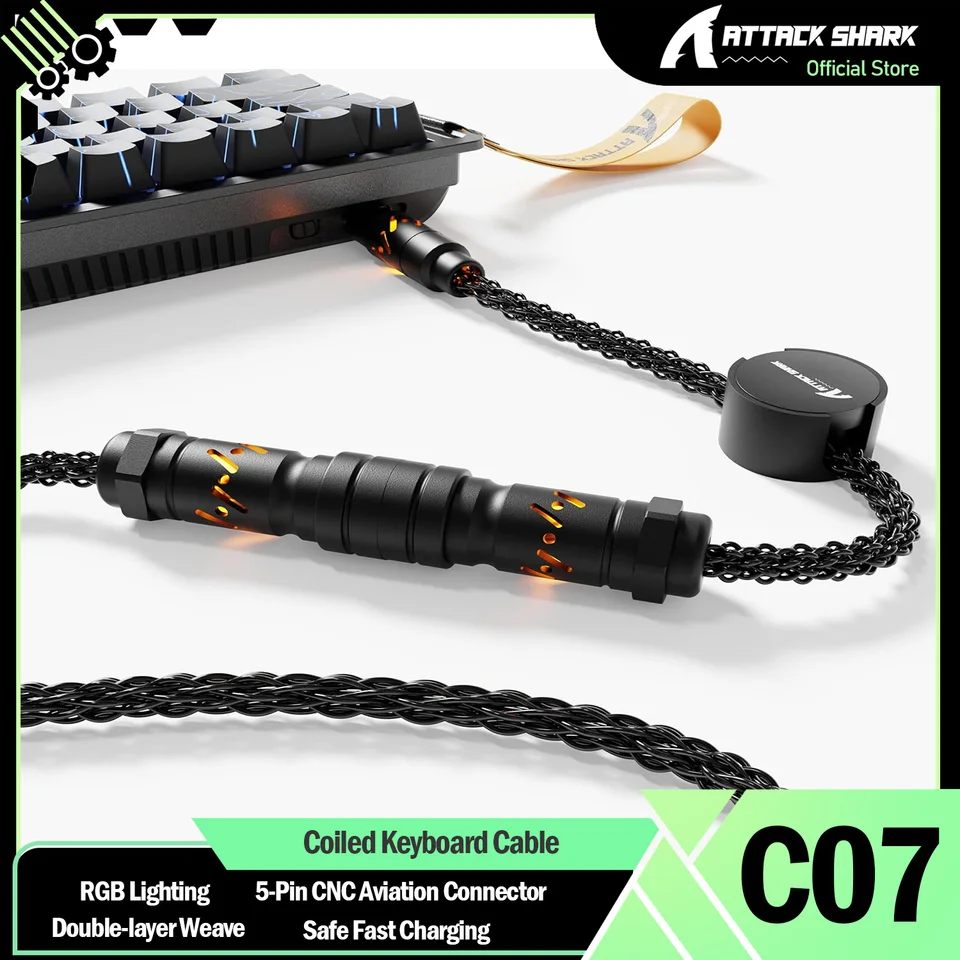 ATTACK SHARK C07 カスタム USB C キーボードケーブル、RGB 照明付き
