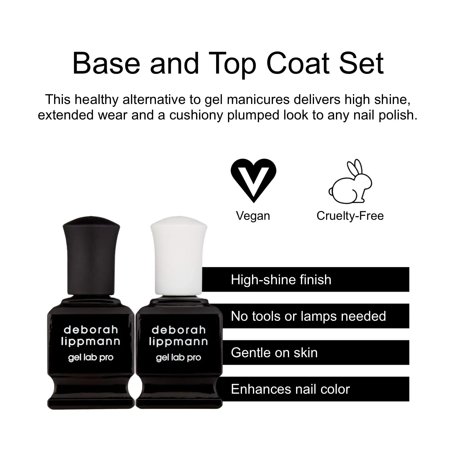 Gel-Like Base and Top Coat Set for High Shine, Long-Lasting Manicure - No Lamps or Tools Needed
