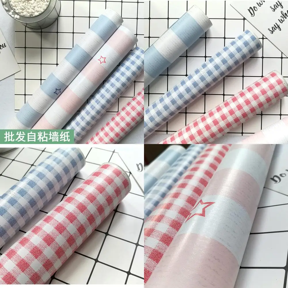 

Влагостойкие самоклеящиеся обои из ПВХ для спальни, студенческого общежития, мультяшная клетчатая наклейка на стену для шкафа, гардероба, стола
