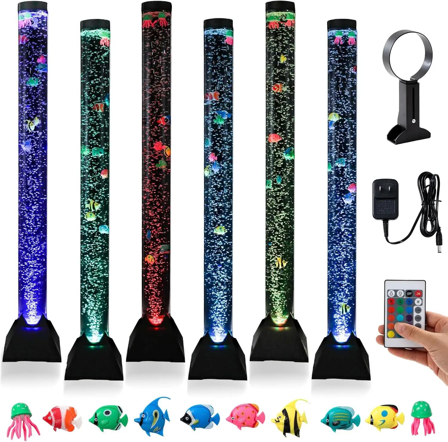 

4FT Sensory Bubble Tube Lamp with 10 Fish & 16 Color LED Lights, Remote & Wall Bracket, for Autism ADHD