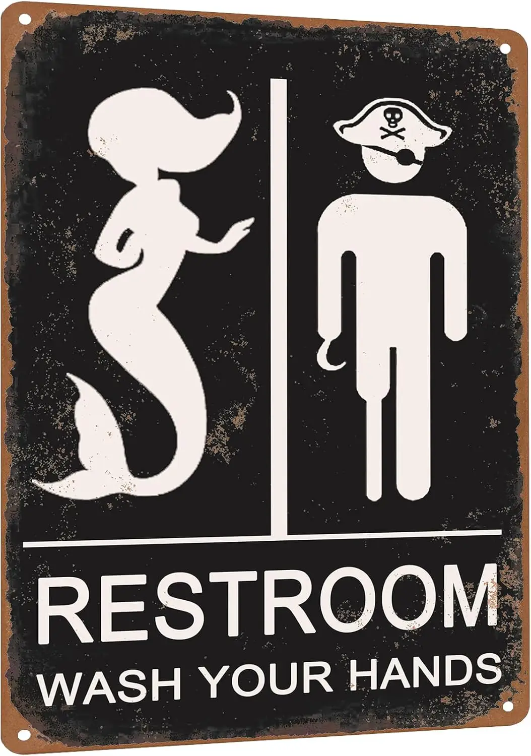HYBLOM Pirate & Mermaid Bathroom Decor Sign - Vintage Nautical Restroom Sign - Funny Beach Wall Decor - Wash Your Hands D