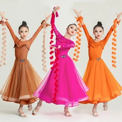 3 Colors Waltz Ballroom Dance Competition Dresses Girls National Standard Latin Dance Dress Kids Stage Performance Wear SL9220