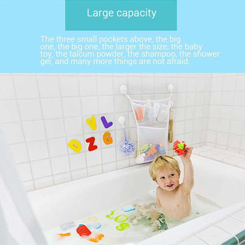 Doccia Giocattoli da bagno Bianco Rosa Maglia portaoggetti per giocattoli per bambini con forti ventose Borsa per giocattoli Organizzatore da bagno in rete per bambini piccoli