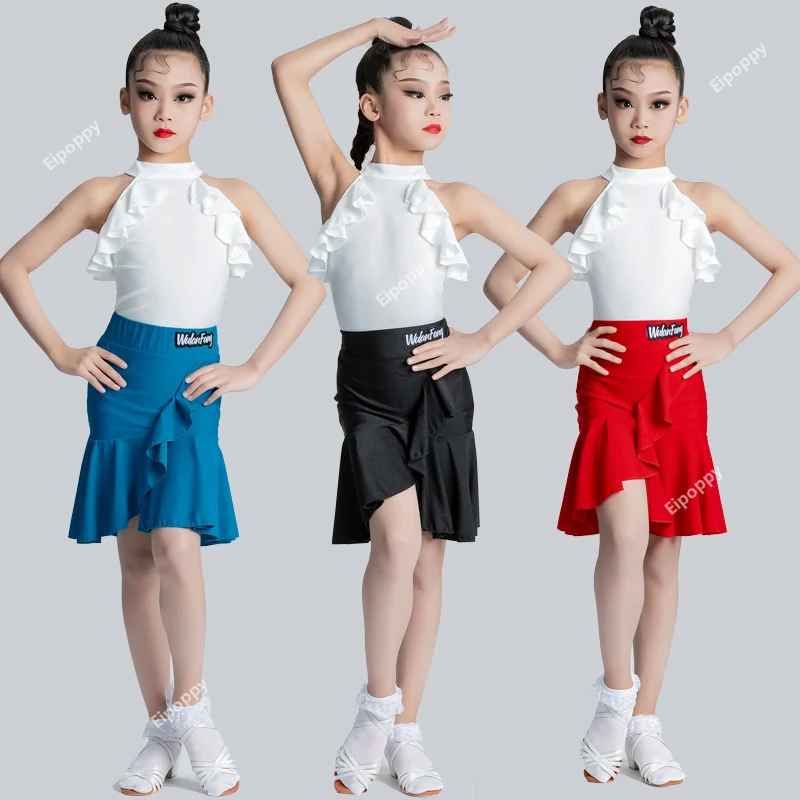 

Latin Dance Costume Girls Summer 2024 New Children Professional Training Clothes Standard Competition Clothes Sling Split