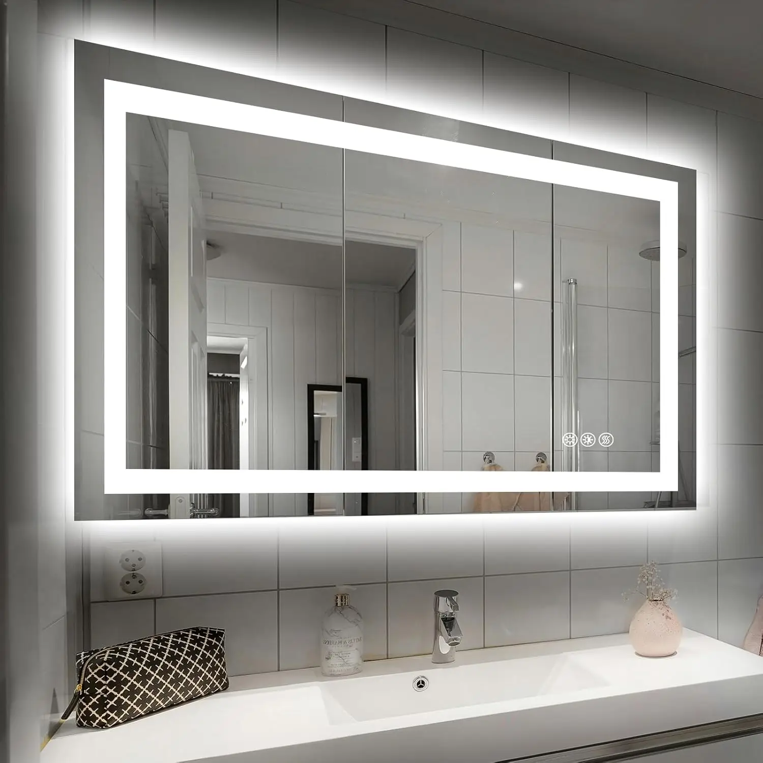 

40x32 LED Bathroom Mirror with Lights, Anti-Fog, Dimmable, Backlit + Front Lit, Smart Memory, Shatterproof Tempered Glass