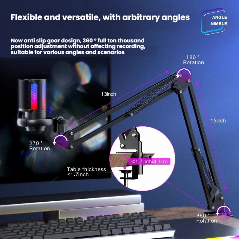 

Игровой микрофон ME6S USB-микрофон для записи компьютера с сеткой для защиты от плевков, набор емкостной подставки для микрофона с RGB-подсветкой