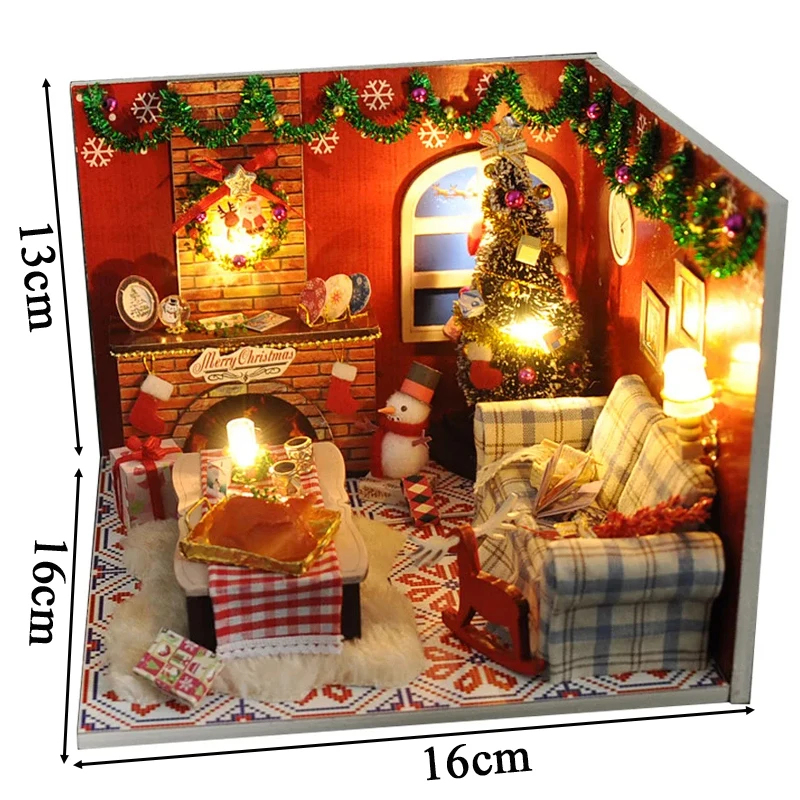 DIY Wooden Casa Dollhouse Kits Christmas Doll Machine Music Box Miniature Snowman Assembled Doll House for Friend Birthday Gifts