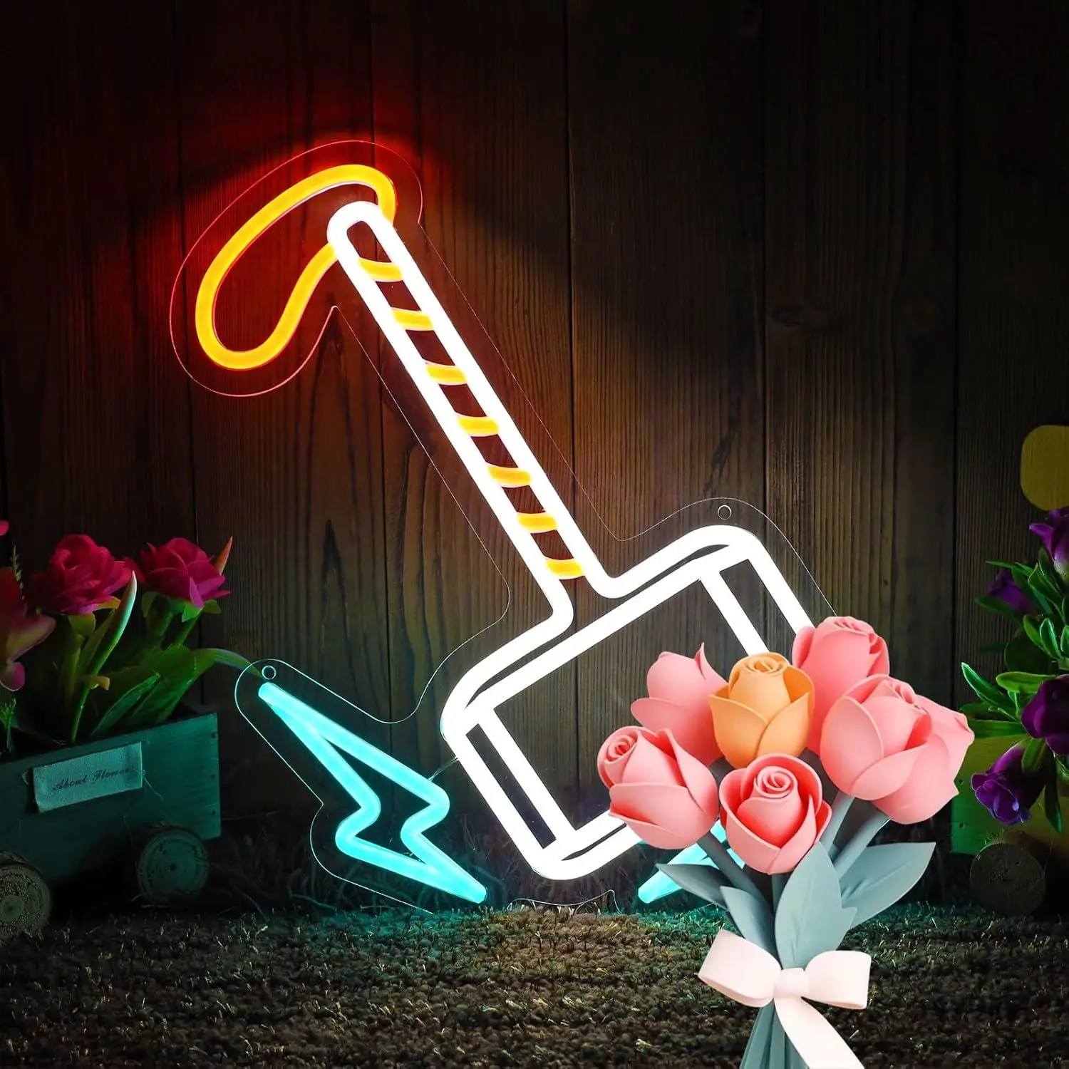 Hammer of Norse Mythology Neon Sign LED Light for Wall Decor USB Powered Dimmable Superhero Themed Home Room Art Decoration