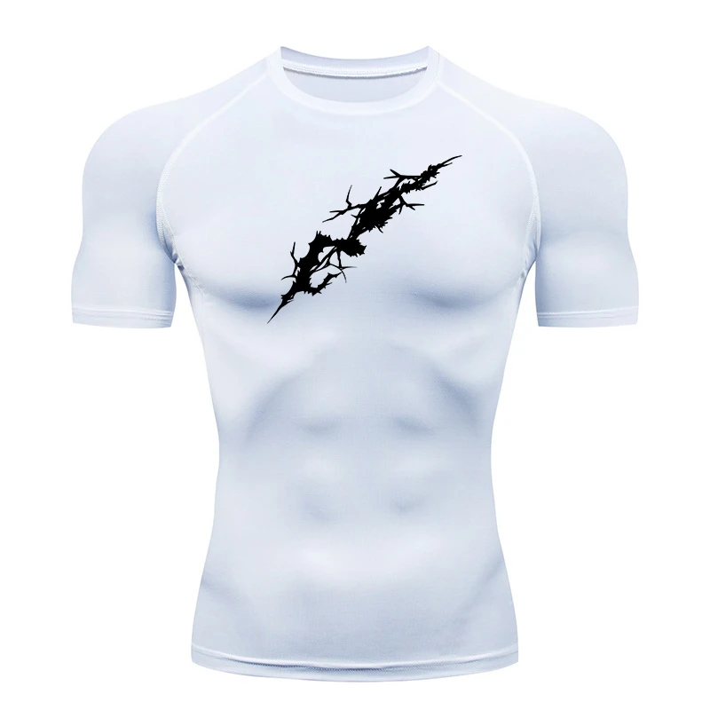 Graphic Print Compression Shirt for Men Gym Workout Running Tshirt Tees Tops Athletic Quick Dry Undershirt Baselayers Activewear
