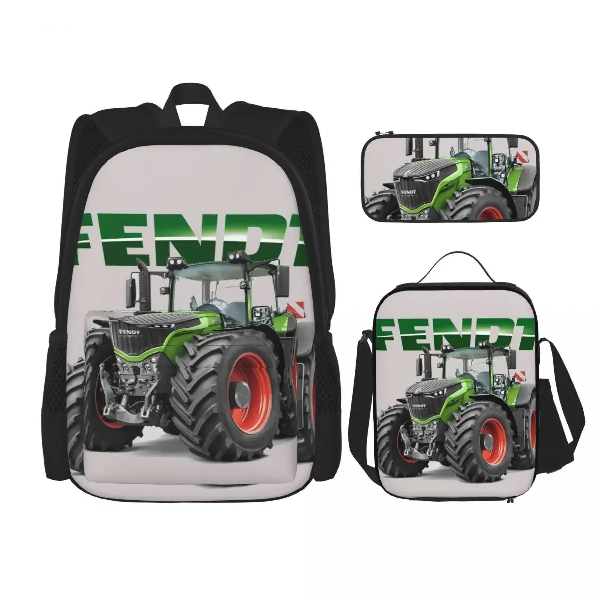 Fendt German Tractors Backpacks Boys Girls Bookbag Children School Bags Cartoon Kids Rucksack Lunch Bag Pen Bag Three-Piece Set