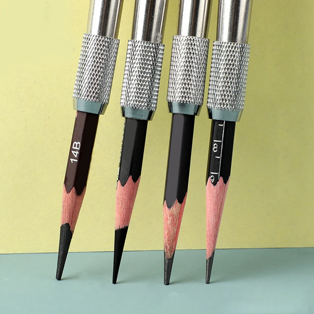 

4Pcs Metal Pencil Extender Simple Operation Short Pencil Holder Art School Office Supplies Texture Design Lengthen Tool