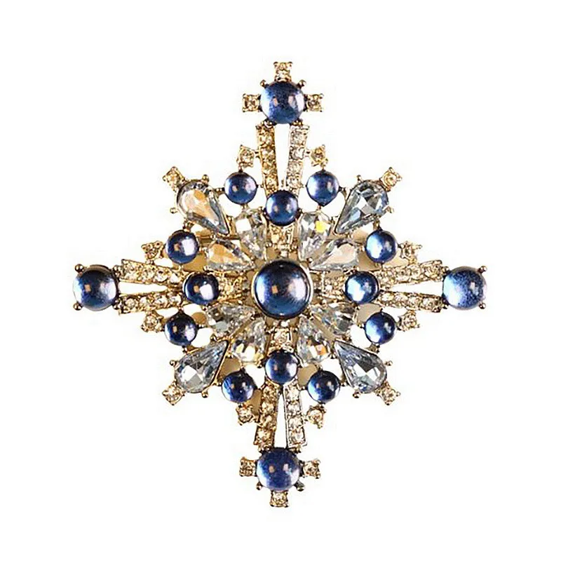 Vintage Blue Rhinestone brooch rhombus elegant temperament shiny brooch ladies jewelry pins party accessories gift