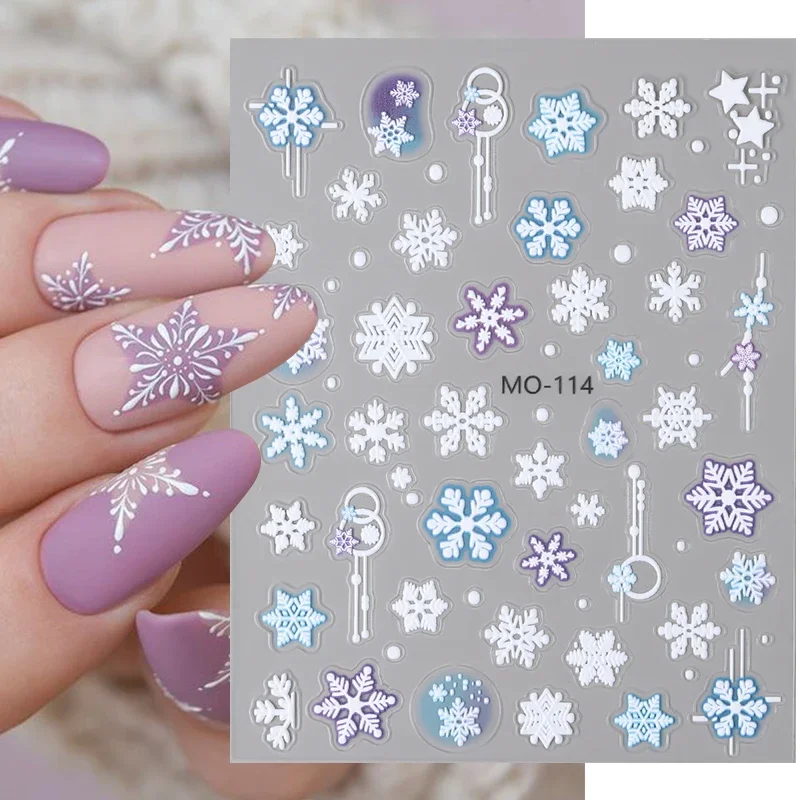 Calcomanías de uñas de copo de nieve blanco 5D, suministros de Navidad, pegatinas de Arte de uñas de Navidad, deslizadores de manicura autoadhesivos