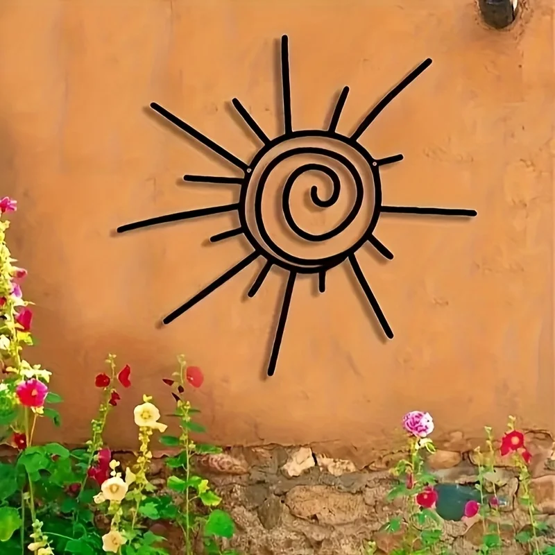 1 Stück böhmische Sonnenwandkunst aus Metall – dekoratives Sonnenaufgangsdesign mit schwarzem Metallrahmen, perfekt für Heimdekoration, Gartenakzent