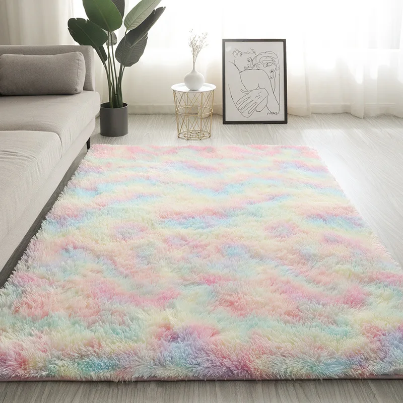

VIKAMA Modern Simple Tie-Dye Silk Hair Carpet Living Room Bedroom Sofa Anti-slip Dirty Resistant Carpet Home Decoration