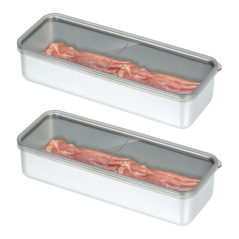 KYCOR-Баконный контейнер для хранения для холодильника, 2 шт. герметичный контейнер для мяса из нержавеющей стали 304, контейнер для бекона