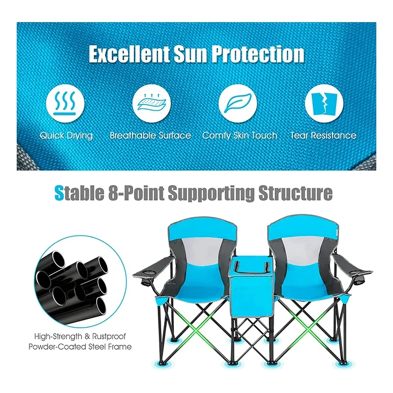 Cheap Foldable Lawn Fishing 2-person Outdoor Folding Double Camping Chairs Beach Chair With Canopy