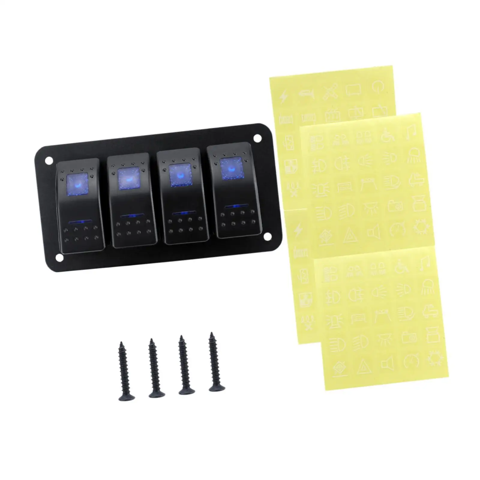 4 Gang Aluminum 12-24V Universal Rocker Switch Panel Blue Backlit Switch Toggle for Car Boat Vehicles RV Automotive