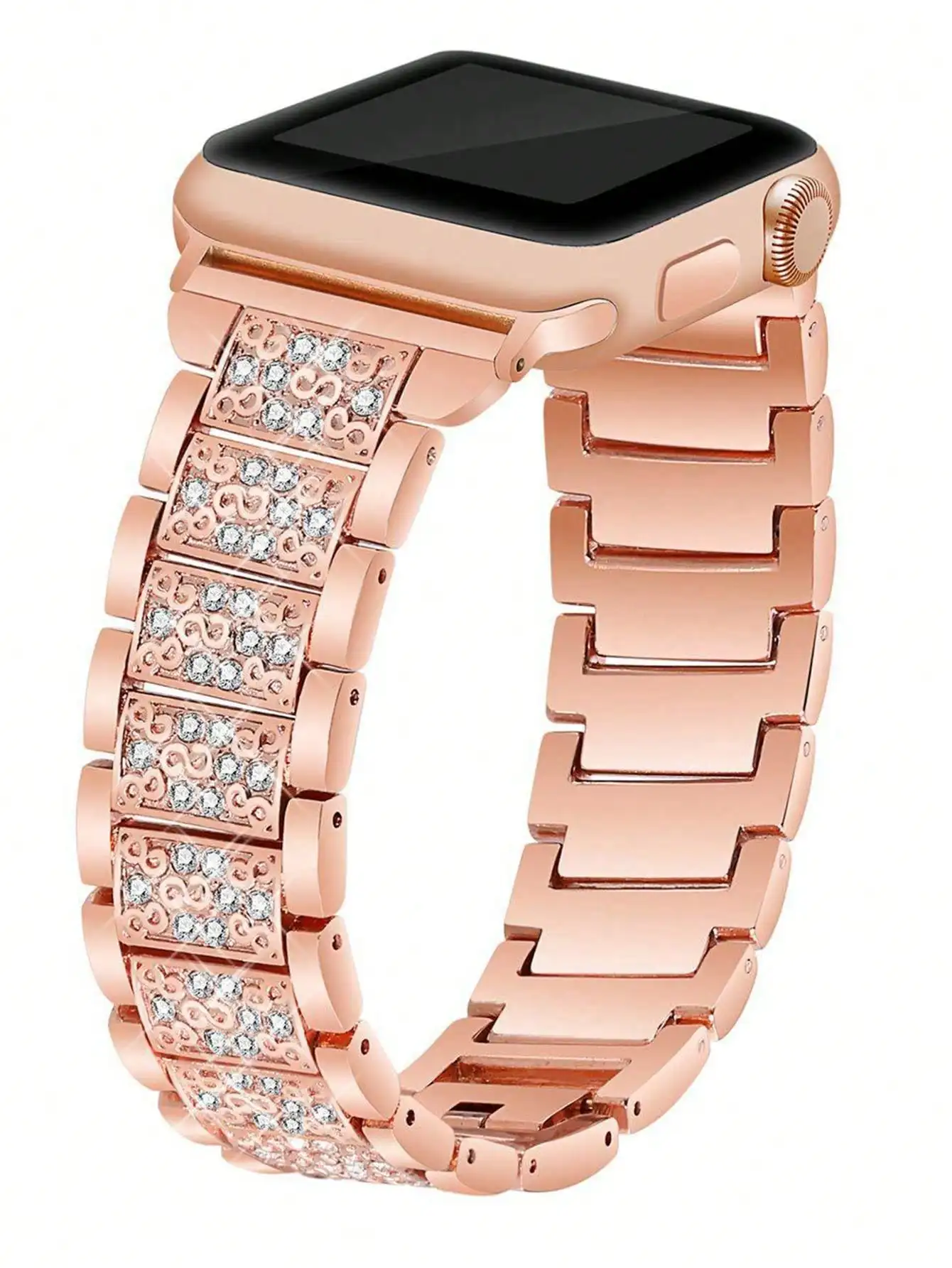 Compatible with Apple Watch 1pc Women Men Glamorous Rhinestone Detail Rose Gold Zinc Alloy Mesh Strap 38/40/41/42/44/45/49mm