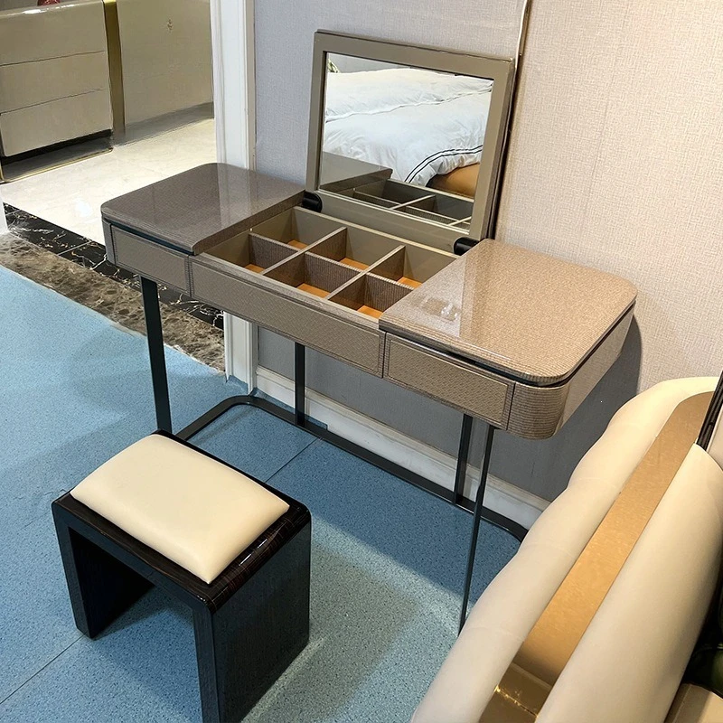 Modern multifunctional clamshell dressing table Solid wood paint high-end dressing table