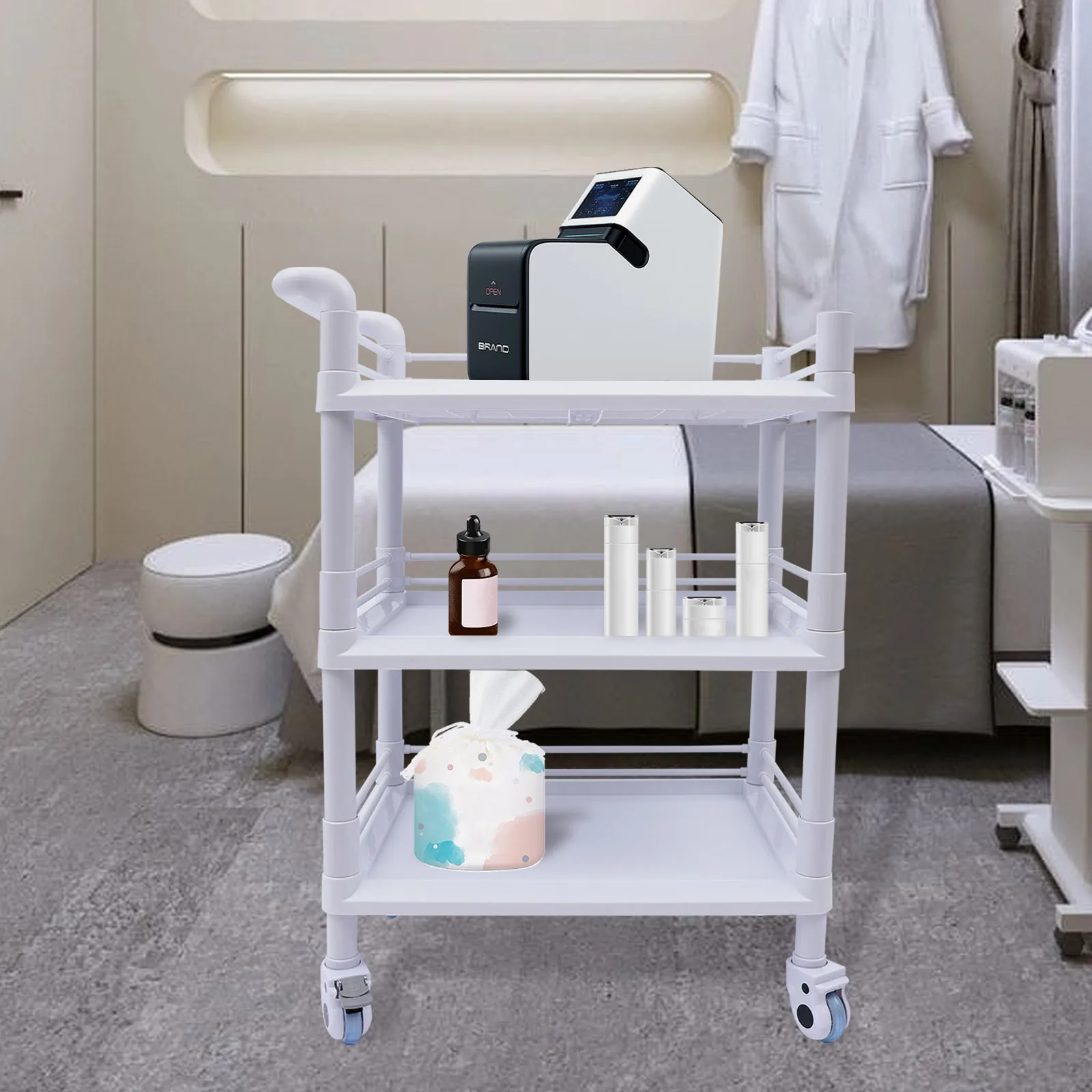 150kg/330lbs  Load Salon Trolley Esthetician Utility Cart Facial Rolling Storage Beauty Spa Station With 4* Universal Wheels