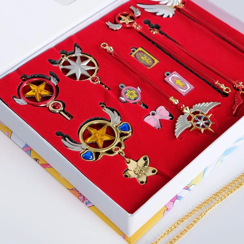 11pcs/set Card Captor Sakura Anime Peripheral Cosplay Clow Card Birds Head Magic Wand Fans Collection Jewelry Gifts