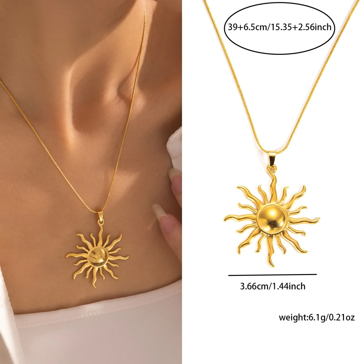 Retro Smooth Golden Metal Thin Choker Necklace Concise Trendy Sun Pendant Necklace Torques Summer New Neck Chain Jewelry Gift