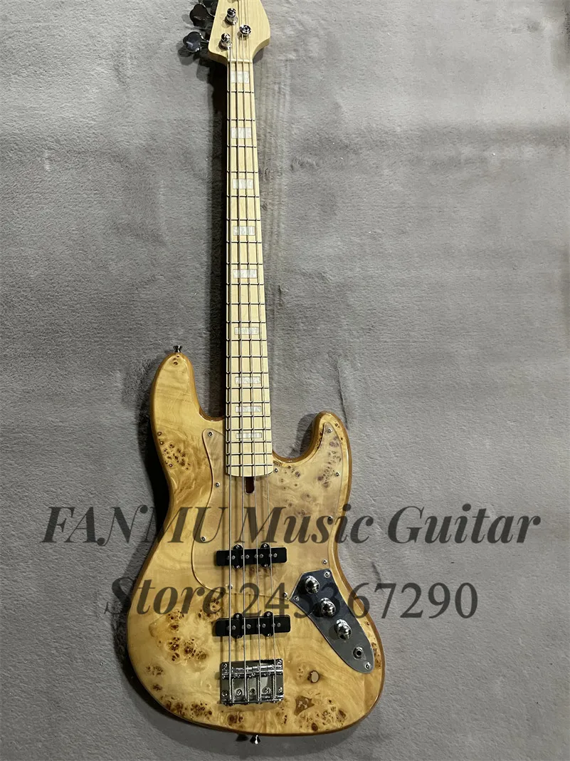 Natural Bass 4 strings electric bass Burl Maple top Alder body Maple Neck Acrylic Guard factory custom