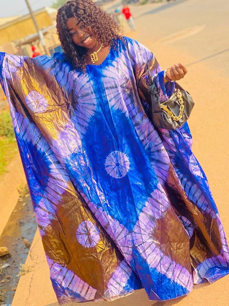 

Ramadan Ladies' Fashionable Dashiki Boubou Dress - Printed Comfy Cotton Ankara Gown for Festive Grace with Satin Shine