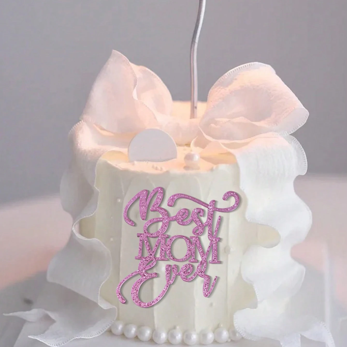 5pcs Happy Mother\'s Day Cake Toppers Acrylic Mirror Pink Cupcake Topper Heart Best MOM Party Cake Dessert Decorations