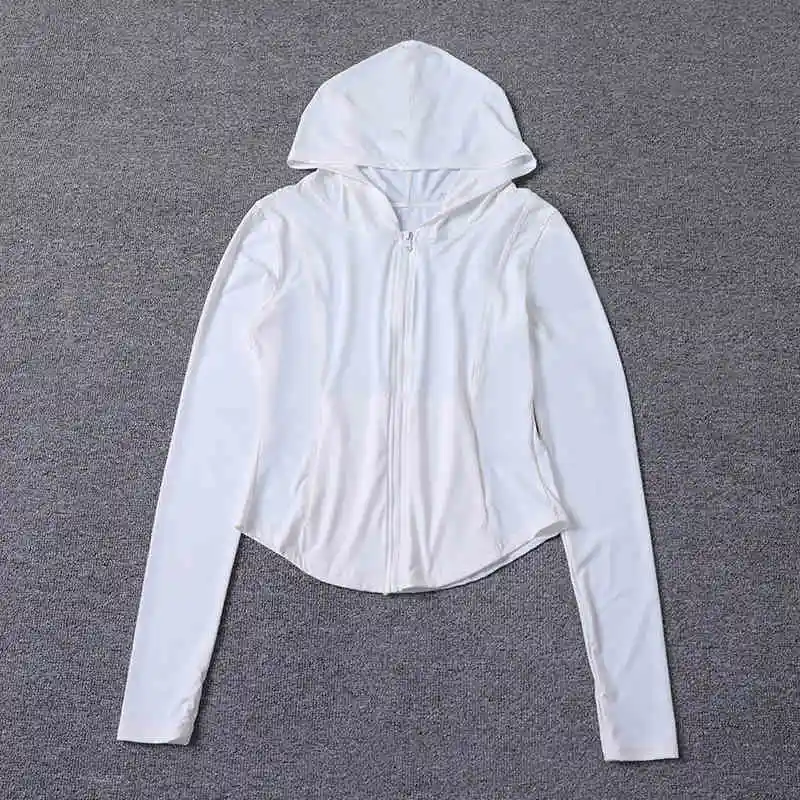 

Slimming sun-proof sports jacket for women; lightweight, breathable, and quick-drying, with a zipper and hood for yoga, running,