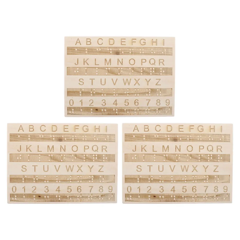 

3pcs Braille Alphabet Board Portable Wooden Learning Aids Blind People Gadgets Montessori Education Tools Braille Number Boards