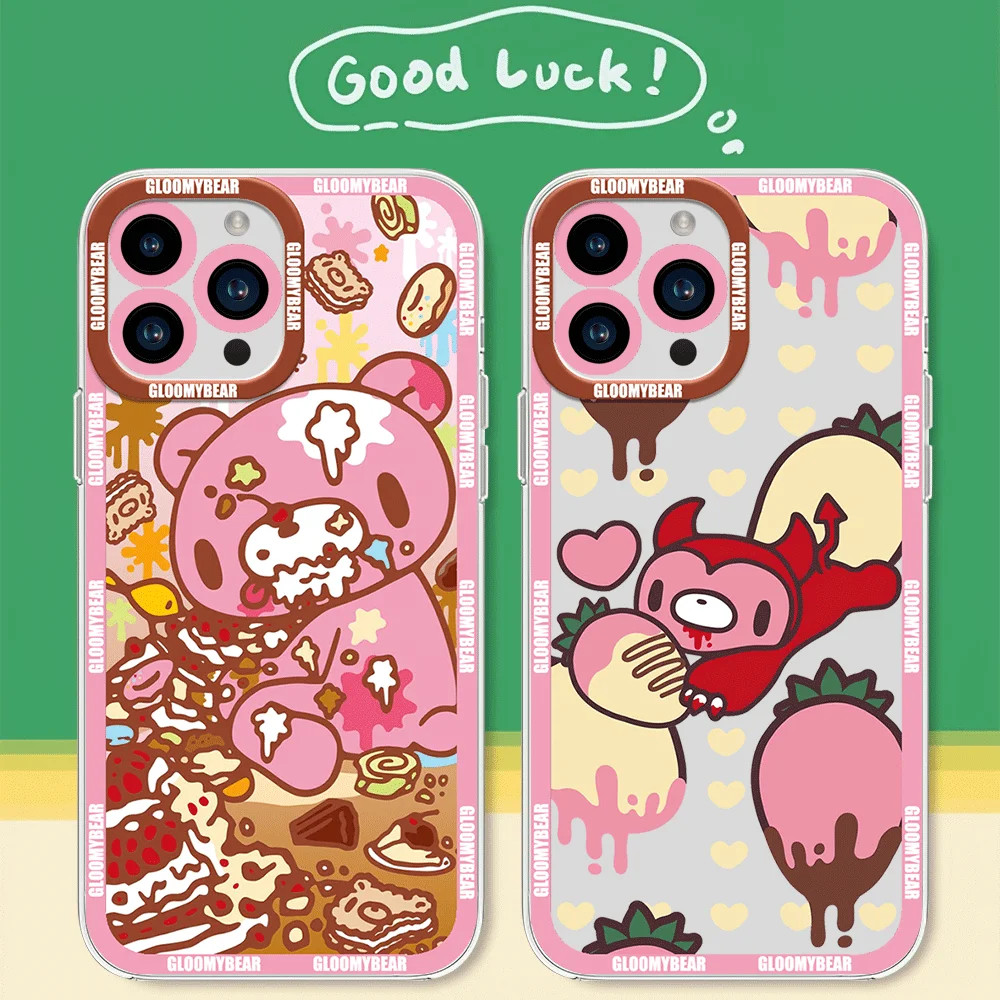 Cute G-Gloomys Bear Cartoon For iphone 11 12 13 14 15 16 Mini Plus Pro Max Transparent Shell