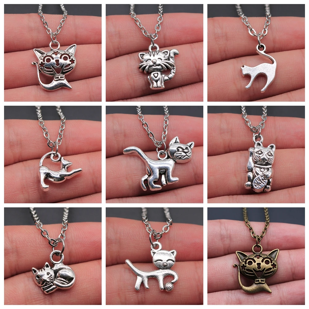 Cute Cats Pendant Necklace Lucky Cat Bring Money Pendant Necklaces Pet Cat Jewelry Gift Necklace For Women Men Boy Girls