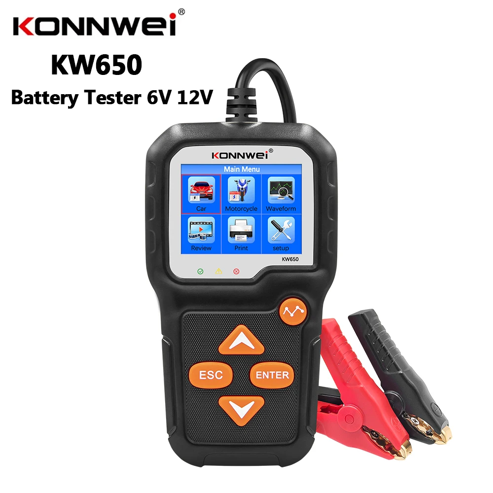 

KONNWEI KW650 12V 6V Car Motorcycle Battery Tester Battery Analyzer 2000CCA Charging Cranking System Quick Test Tool