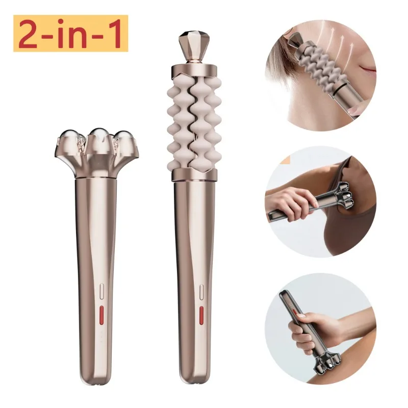 2026 New 2 In 1 Rechargeable 3D Handheld Massage Roller For Face Neck Leg Portable Electric Body Skin Relax Massager