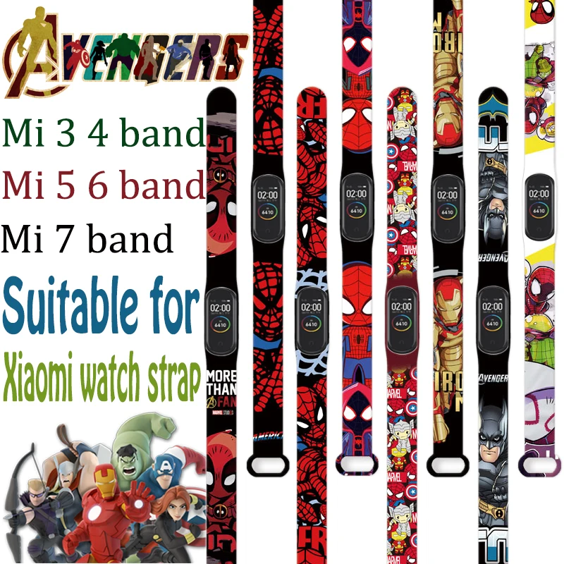 Silicone The Avengers Bracelet for Mi Band 7 6 5 4 3 Sport Wristband Mi spiderman replacement strap For Smart watch band