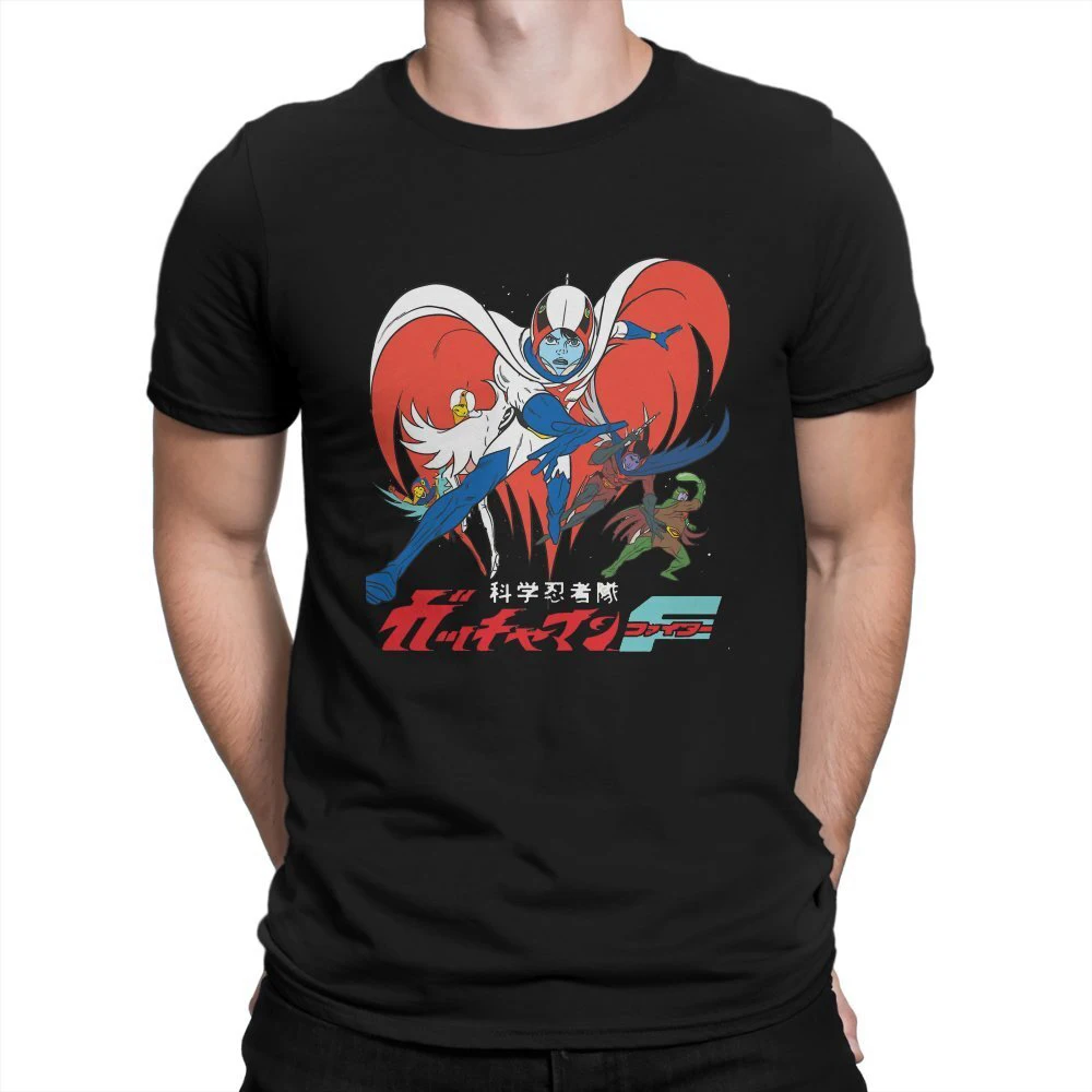 Gatchaman Anime Ninja Brothers Tshirt Black For Men Big Size T Shirt Cotton T-shirt Tops Tee Harajuku Streetwear