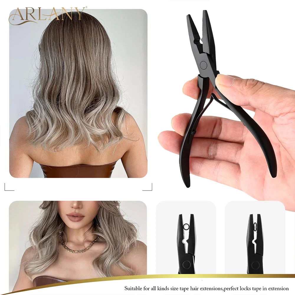 （Big disount）Mini Hair Extension Pliers Kit Tan Color Pliers Tool Opener Plier Hair Loop Tool Metal Hair Clip Scissor C Type Nee view 2