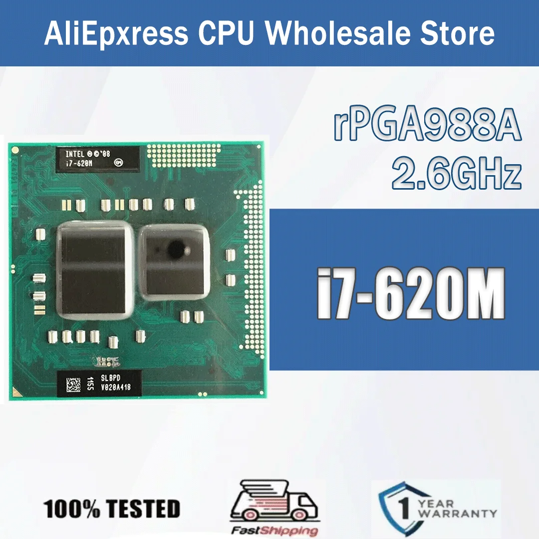 Intel Xeon I7-620M 2.6 جيجا هرتز 2 النوى 4 المواضيع 4 متر 35 واط I7 620 متر معالج وحدة المعالجة المركزية للكمبيوتر خادم المقبس G1 / RPGA988A SLBTQ SLBPD #1