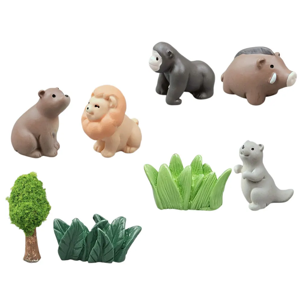 

8Pcs Miniature Decorations Set Resin Animal and Plant Ornaments for Dollhouse Fairy Garden Zen Terrarium Micro Landscape Desktop