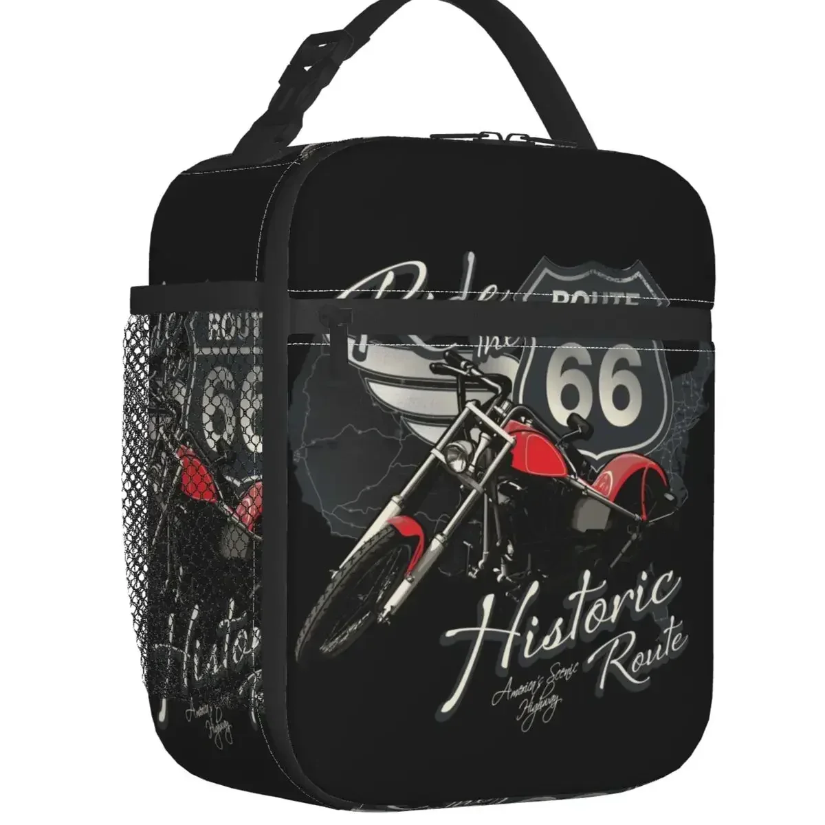 

Travel Motorcycle Ride The Historic Route 66 Insulated Lunch Bags USA America Highway Resuable Cooler Thermal Bento Box School