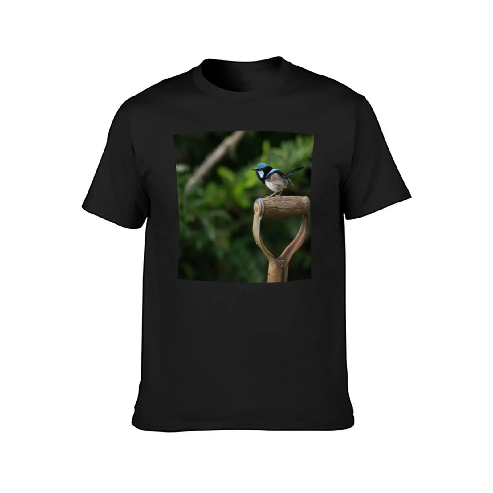 A tiny wren on the garden fork T-Shirt graphics funnys tops sweat shirts, men