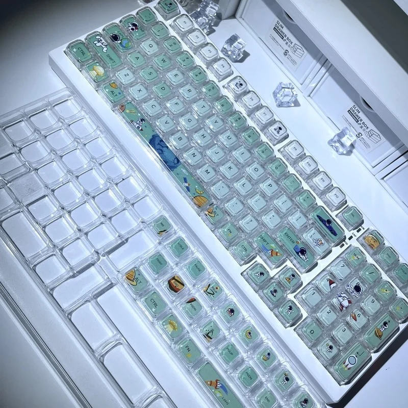 Imagem -06 - Totalmente Transparente Crystal Keyboard Key Cap Teclado Mecânico Jogo Personalizado Xda Altura Era Verde 122 Chaves pc Material