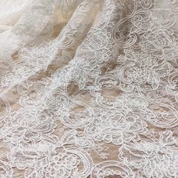 Lace Background With Embroidery Cording Florals Elegant Ivory Lace Fabric Wedding Gowns Sewing Accessory 2024 Latest 130CM Wide