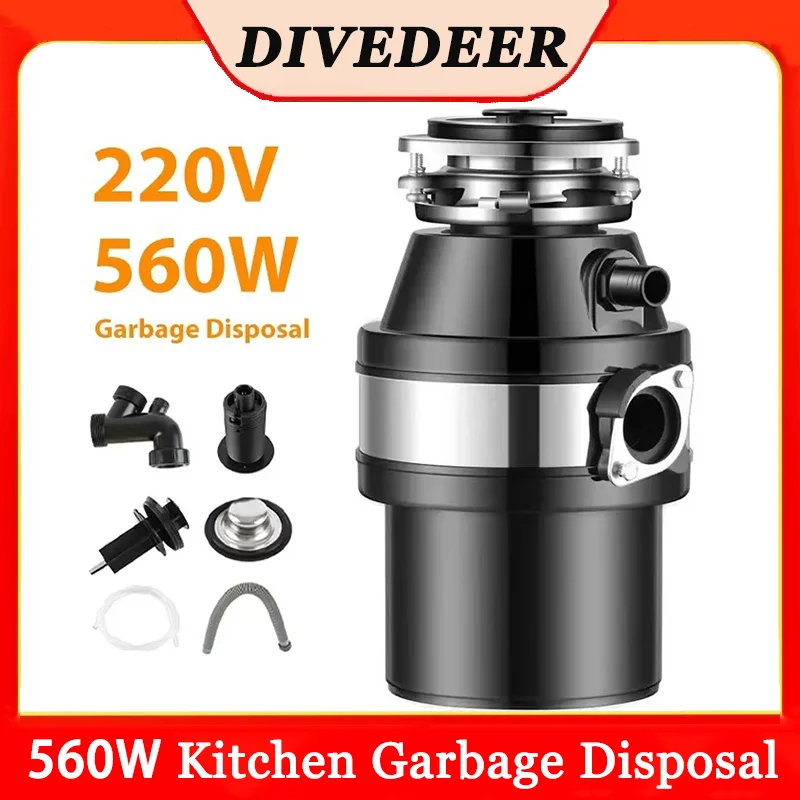 

DIVEDEER Household Food Waste Disposer 220V/560W Food Residue Pulverizer Sewer Waste Disposal Pulverizer Kitchen Sink Unit