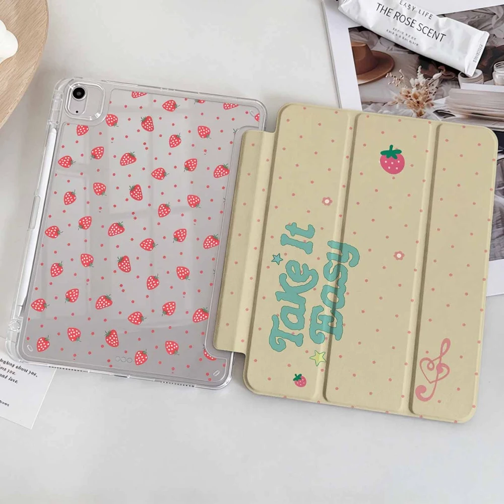 Take It Easy Strawberry For iPad Pro 11 12.9 13 A16 M2 M4 M3 M5 9.7 10.2 5/6/7/8/9/10/11th Mini Air 3 4 5 6 Tablet Case