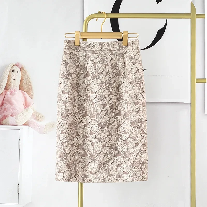 

Винтажные жаккардовые юбки, коллекция весна-осень 2023, роскошные модные облегающие Юбки-миди с завышенной талией, Женская юбка
